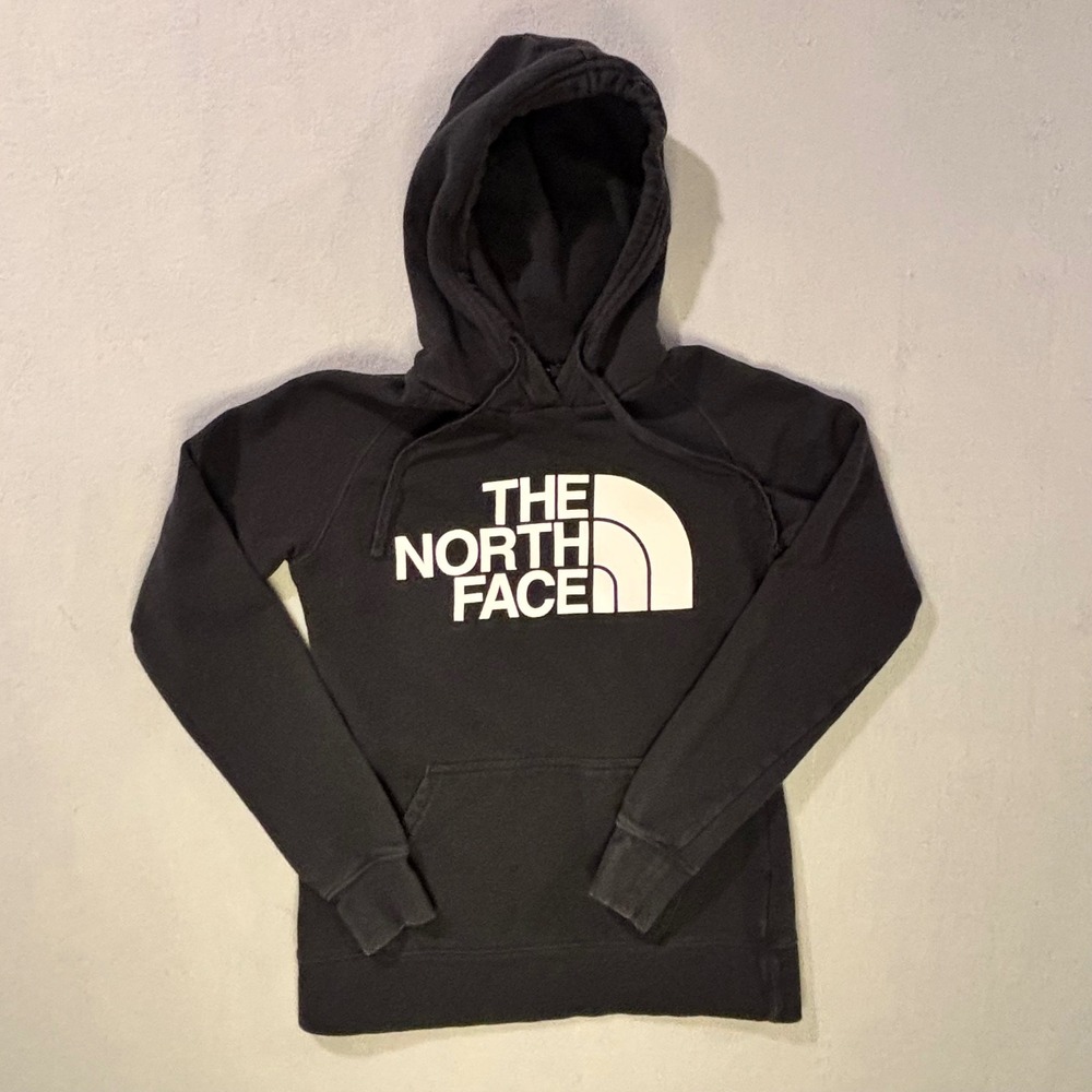 The North Face Womens XS Black Pullover Hoodie Half Dome Logo Fleece Sweatshirt